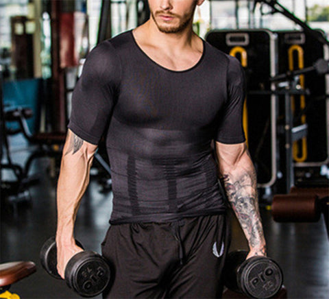 Image of Men Body Shapewear T-shirt Abdomen Control Belly Trimmer Waist Trainers